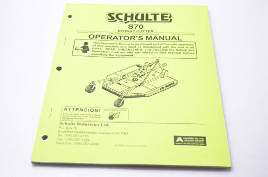 Schulte C120-010C S70 Rotary Cutter Operator's Manual