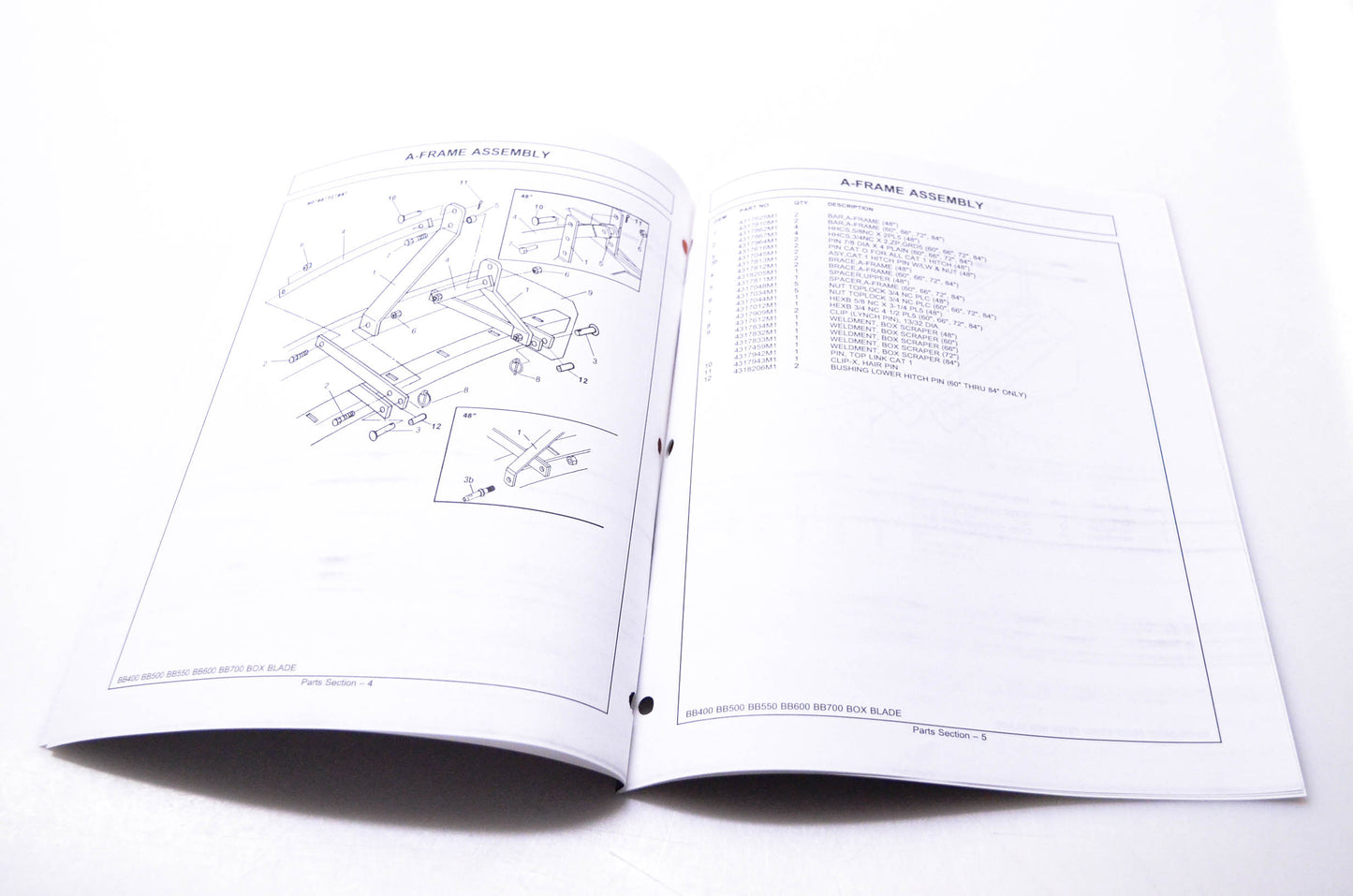 Agco 651822M1 BB400 BB500 BB550 BB600 BB700 Box Blades Parts Catalog