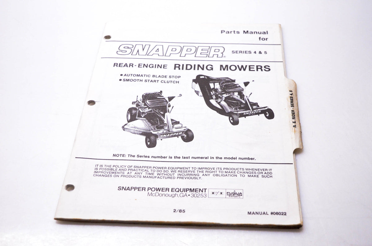Snapper Rear Engine Rider Snow Plow Conversion Snapper 06022 Parts Manual Rear-Engine Riding Mowers – In Stock ...