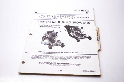 Snapper 06022 Parts Manual Rear-Engine Riding Mowers