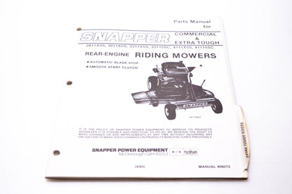 Snapper 06072 Parts Manual Commercial & Extra Tough Riding Mowers