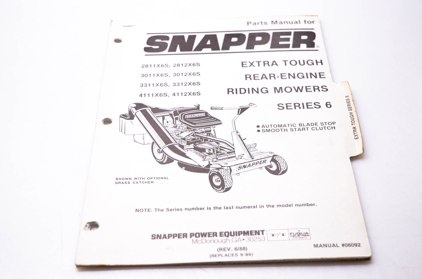 Snapper 06092 Parts Manual Extra Tough Rear-Engine Riding Mowers