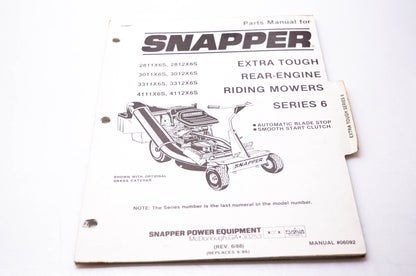 Snapper 06092 Parts Manual Extra Tough Rear-Engine Riding Mowers