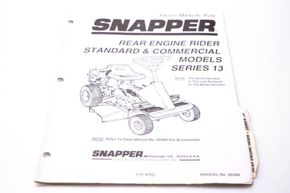 Snapper 06089 Parts Manual Rear Engine Rider Standard & Commercial Models Series 13 NOS