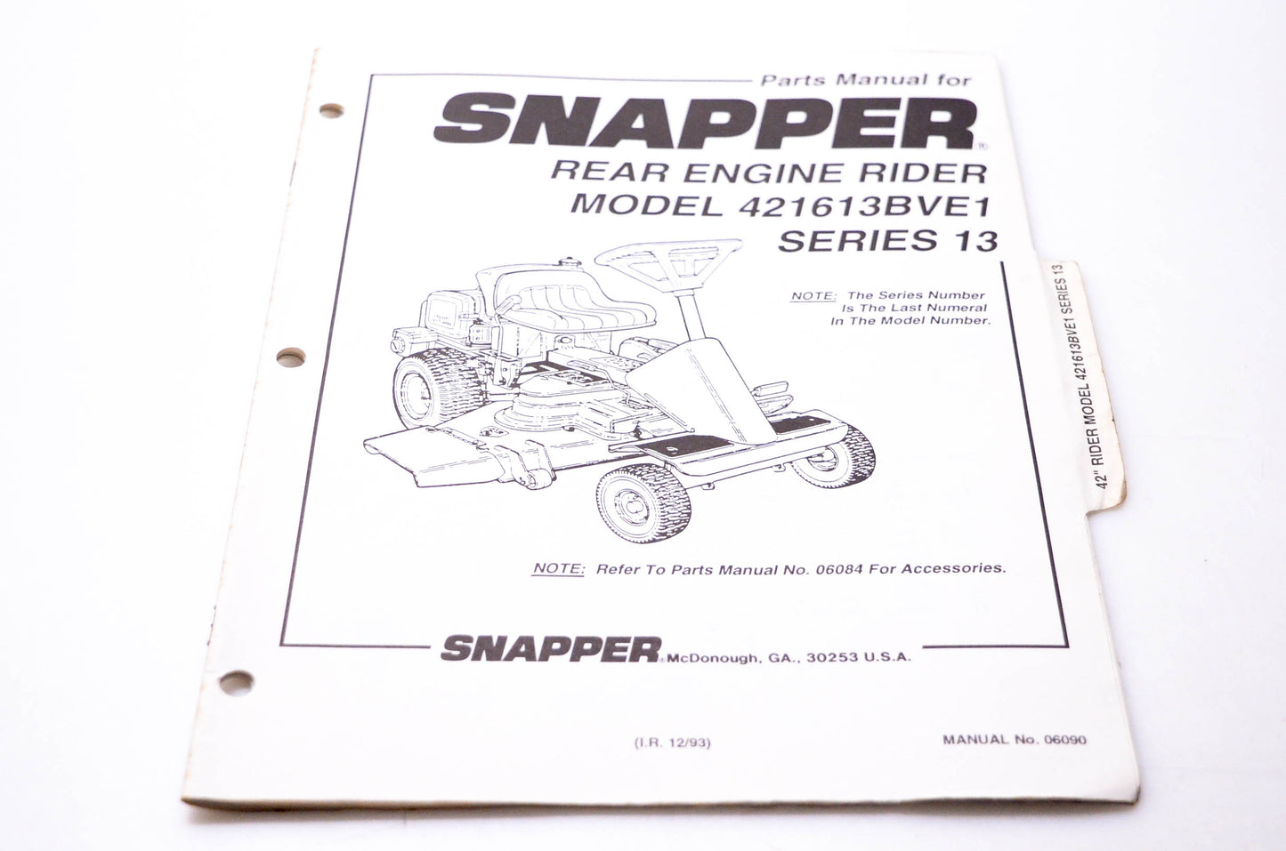 Snapper 06090 Parts Manual Rear Engine Rider Model 421613BVE1 Series 13 NOS