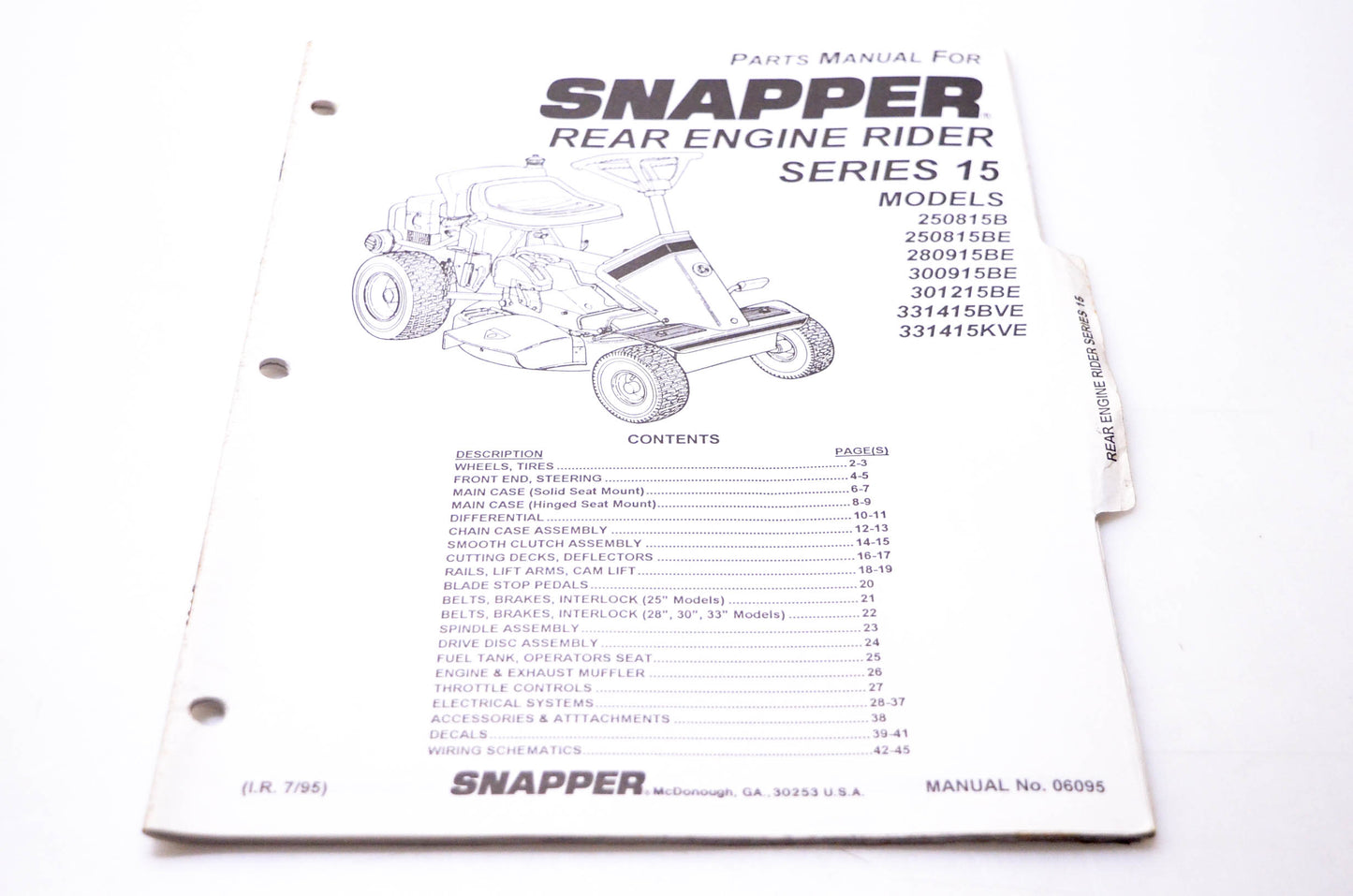 Snapper 06095 Parts Manual Rear Engine Rider Model Series 15 NOS