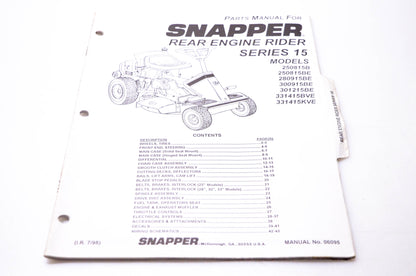 Snapper 06095 Parts Manual Rear Engine Rider Model Series 15 NOS