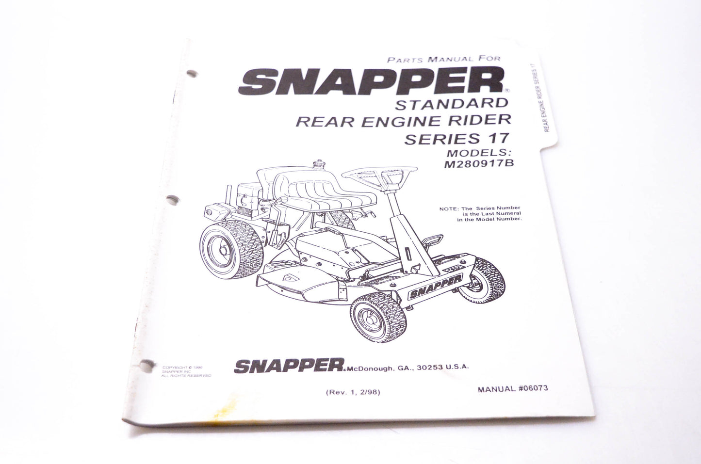 Snapper 06073 Parts Manual Rear Engine Rider Series 17