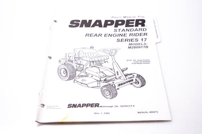 Snapper 06073 Parts Manual Rear Engine Rider Series 17