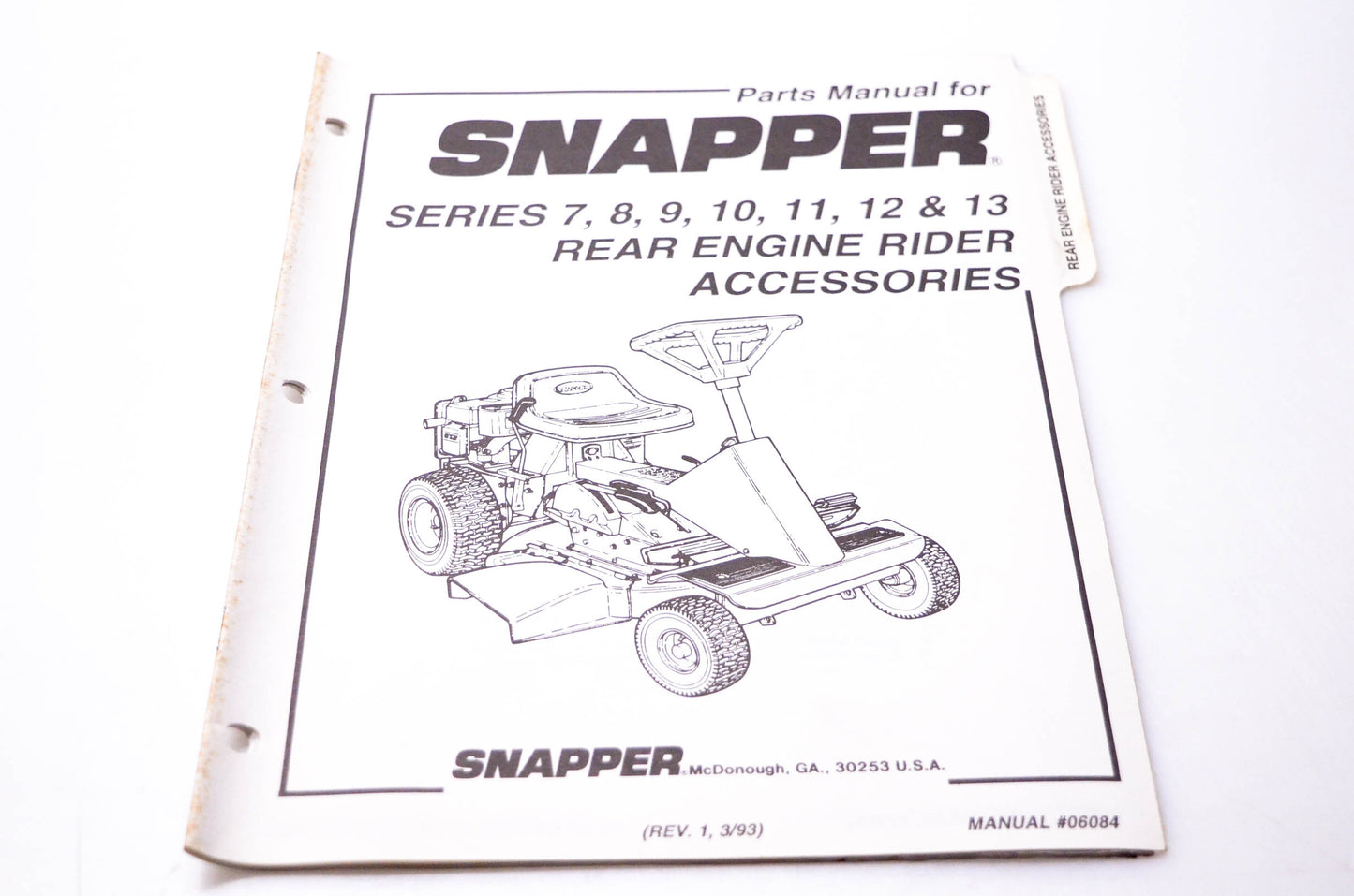 Snapper 06084 Parts Manual Series 7 8 9 10 11 12 13 Rear Engine Rider Accessories NOS