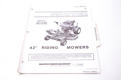 Snapper 06032 Parts Manual Model 42113S 42" Riding Mowers NOS