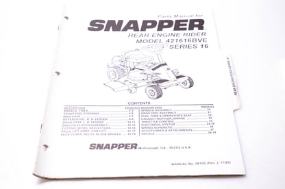 Snapper 06102 Parts Manual Rear Engine Rider Model 421616BVE Series 16