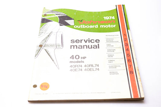 Outboard JM-7407 1974 Johnson Outboard Motor Service Manual NOS