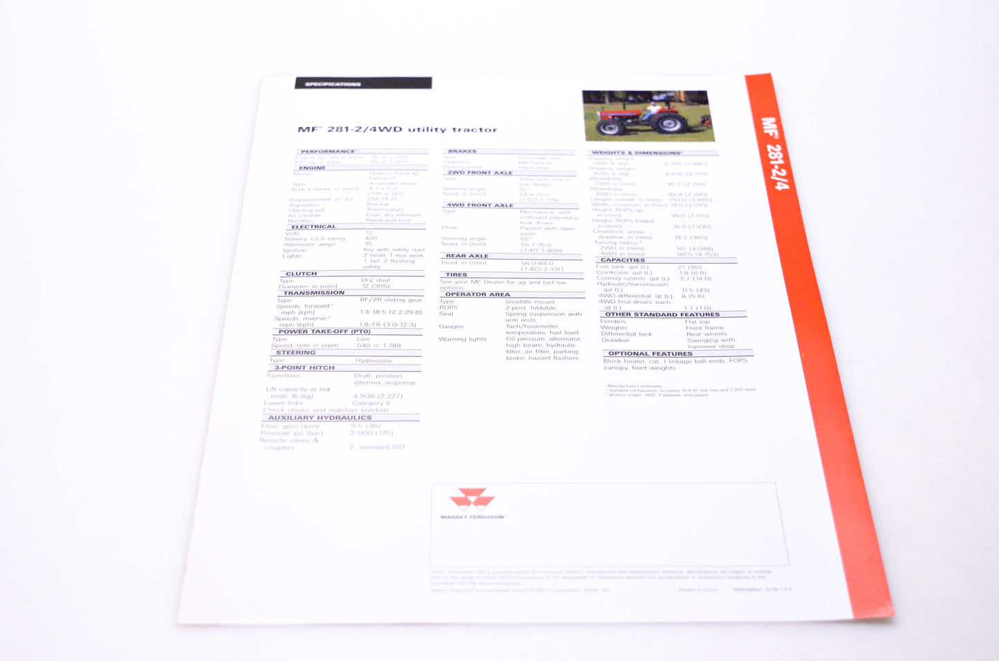 Massey Ferguson 3768488M1 MF 281-2/4WD Tractor Brochure NOS