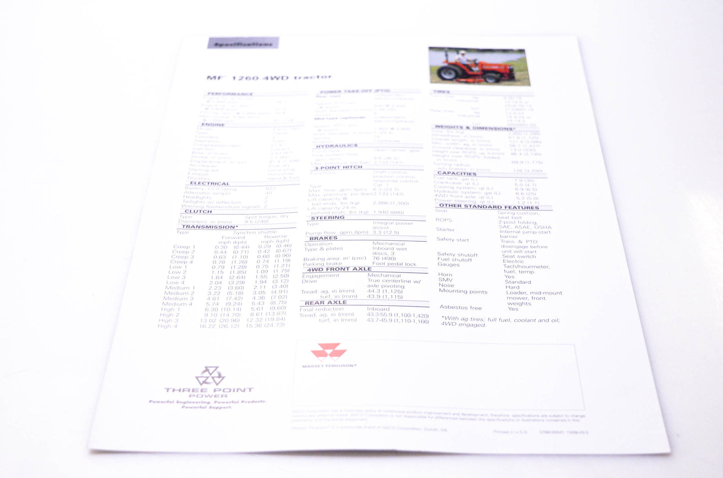 Agco Corporation 3768165M1 MF 1260-4WD Tractor Brochure NOS