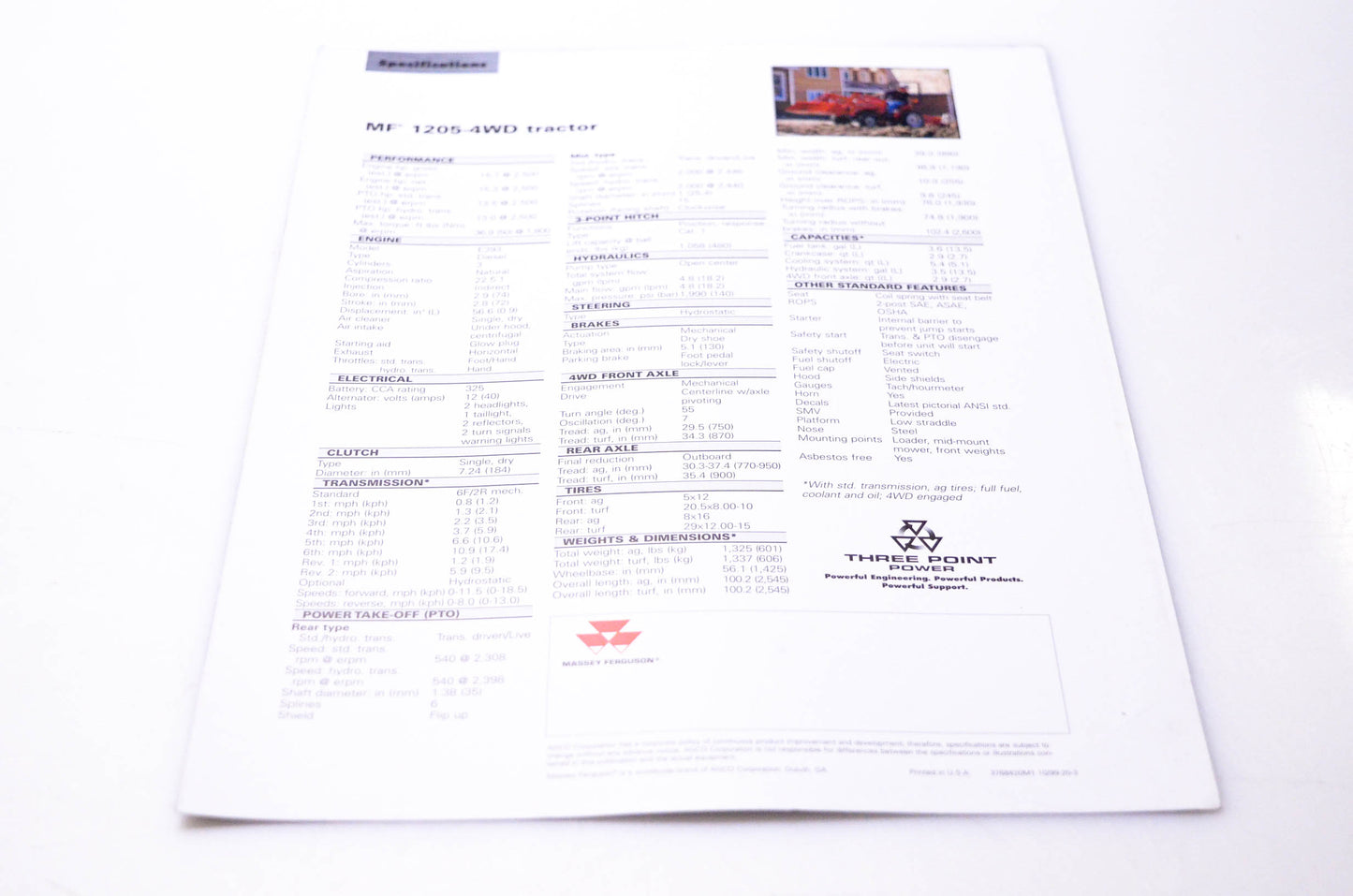 Agco Corporation 3768420M1 MF 1205-4WD Tractor Brochure NOS