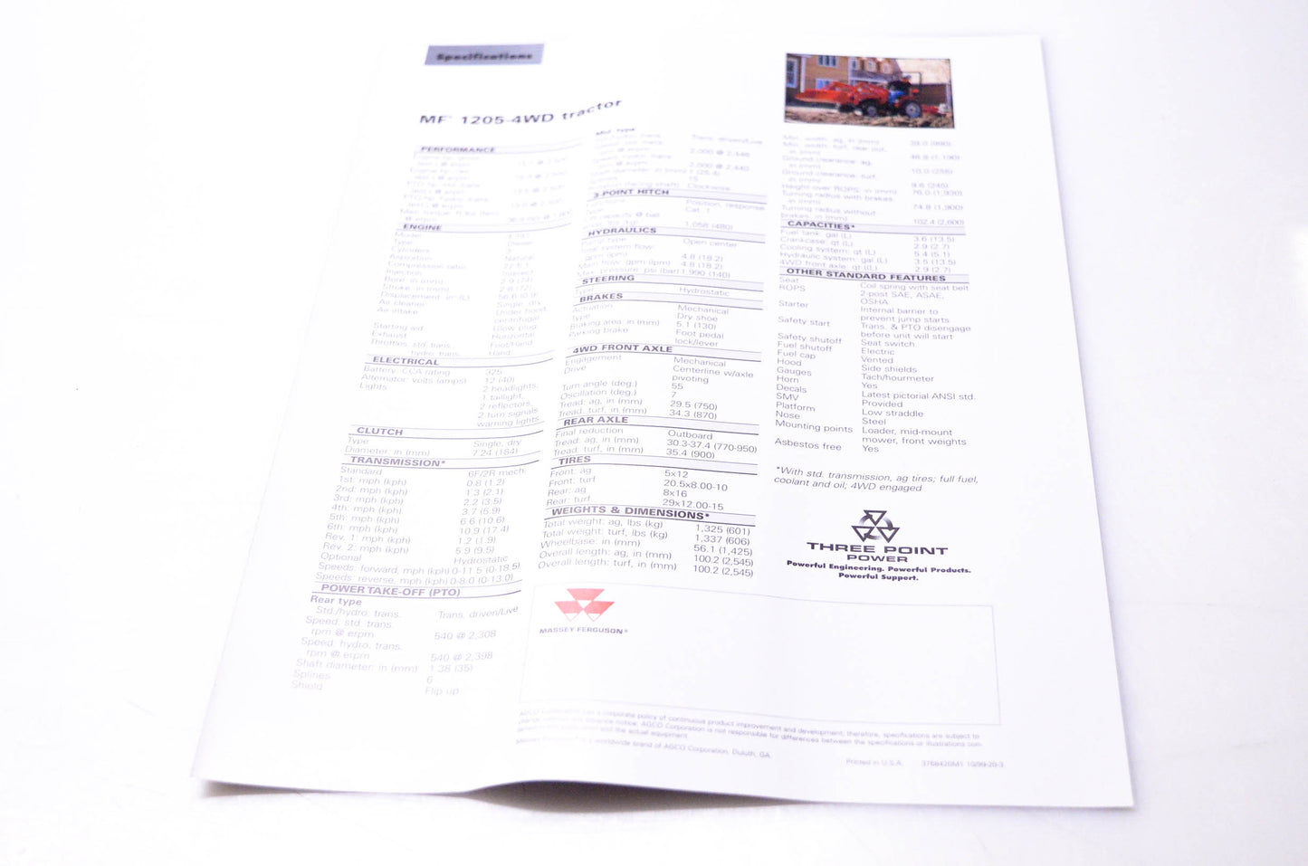 Agco Corporation 3768420M1 MF 1205-4WD Tractor Brochure NOS