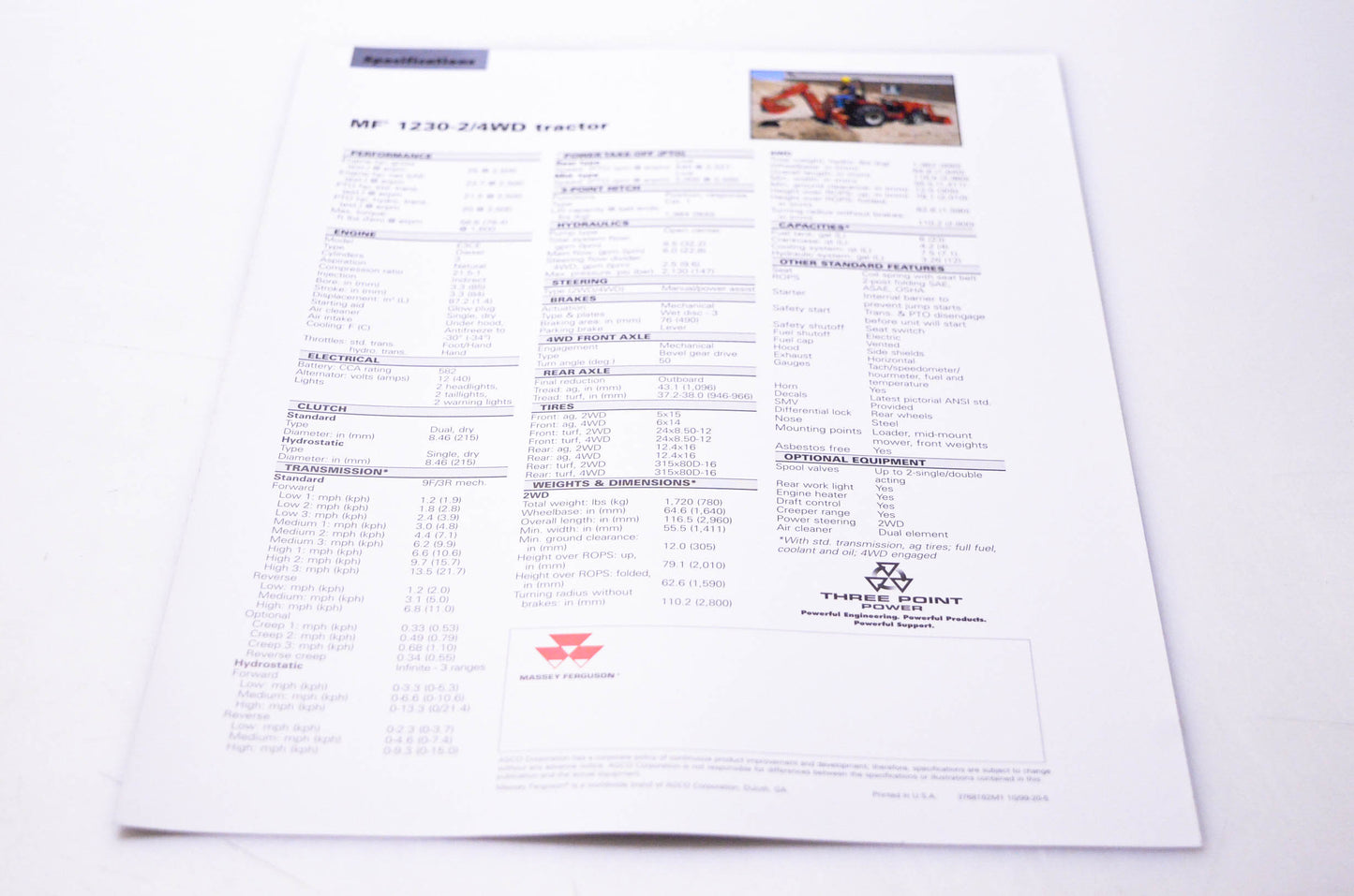 Massey Ferguson 3768162M1 MF 1230-2/4WD Tractor Brochure NOS