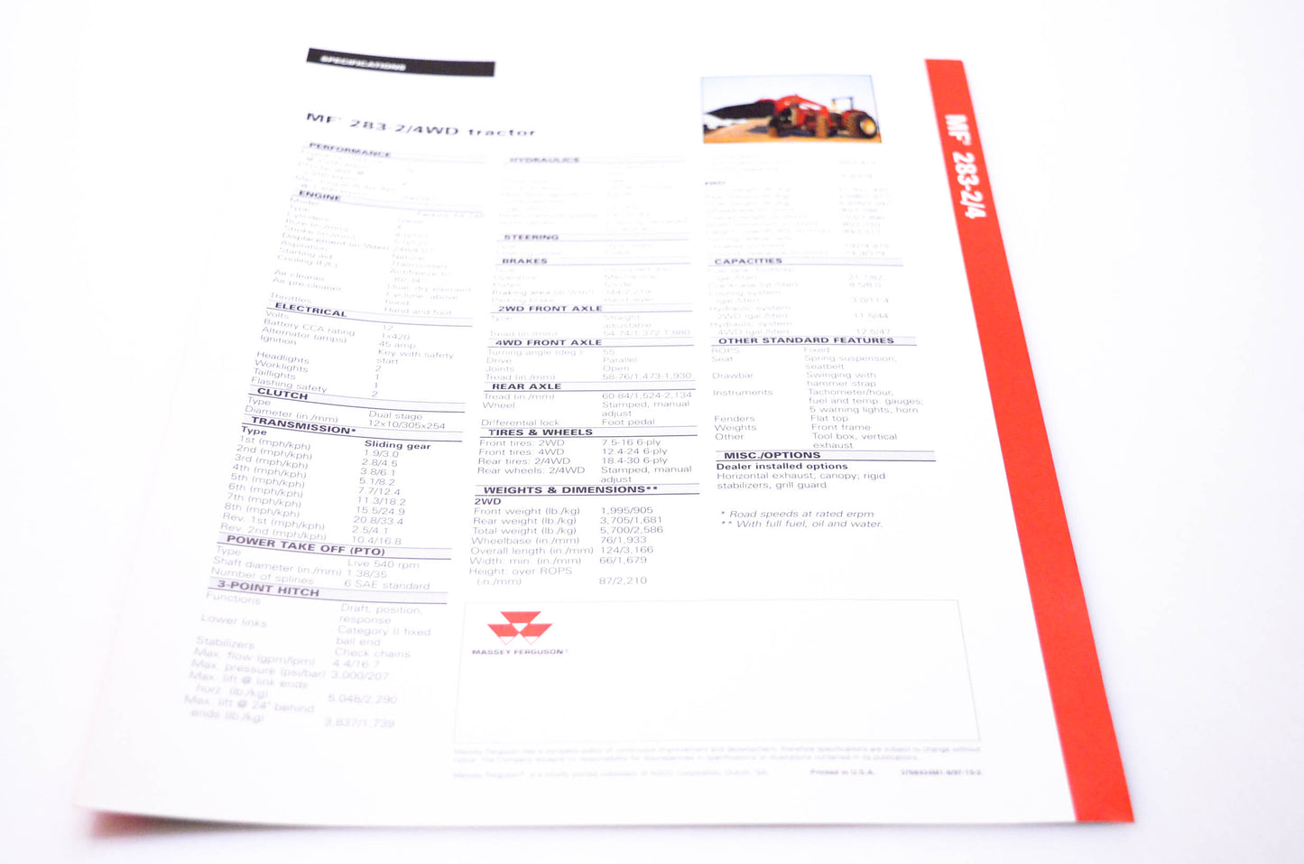 Massey Ferguson 3768434M1 Massey Ferguson 283-2/4 Tractor Brochure NOS