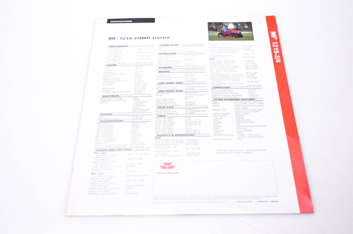 Massey Ferguson 3768421M1 MF 1215-2/4WD Tractor Brochure
