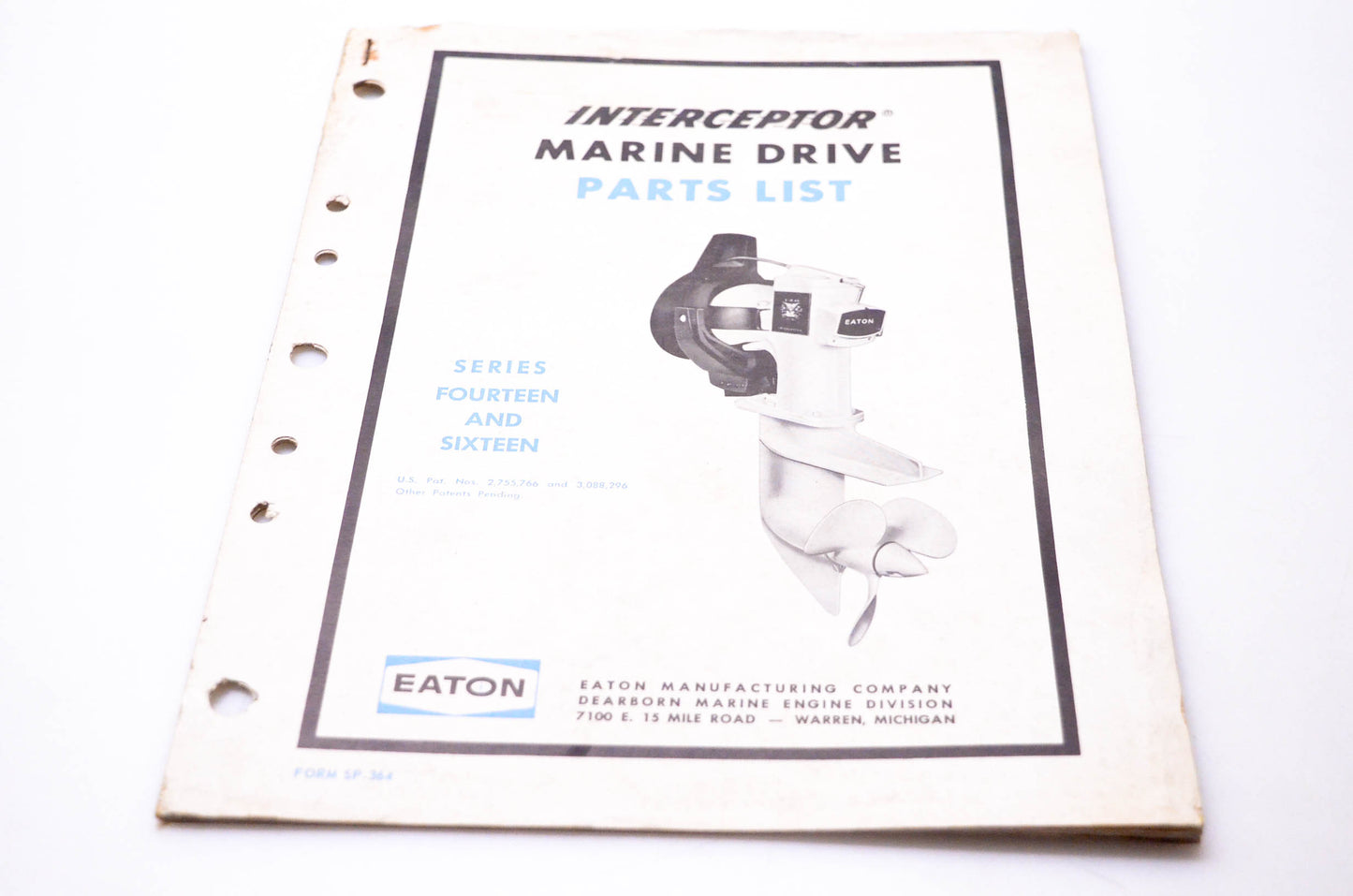 Eaton Manufacturing SP-364 Interceptor Marine Drive Parts List