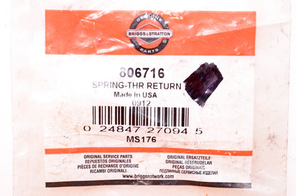 New OEM Briggs & Stratton 806716 Throttle Return Spring NOS