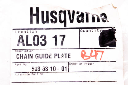 New OEM Husqvarna 503 63 10-01 Chain Guide Plate NOS