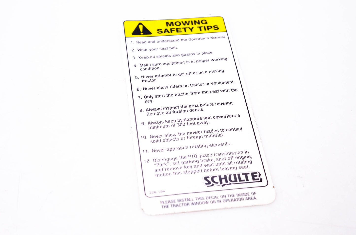Schulte 226-194 Mowing Safety Tips NOS
