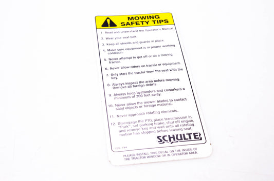 Schulte 226-194 Mowing Safety Tips NOS