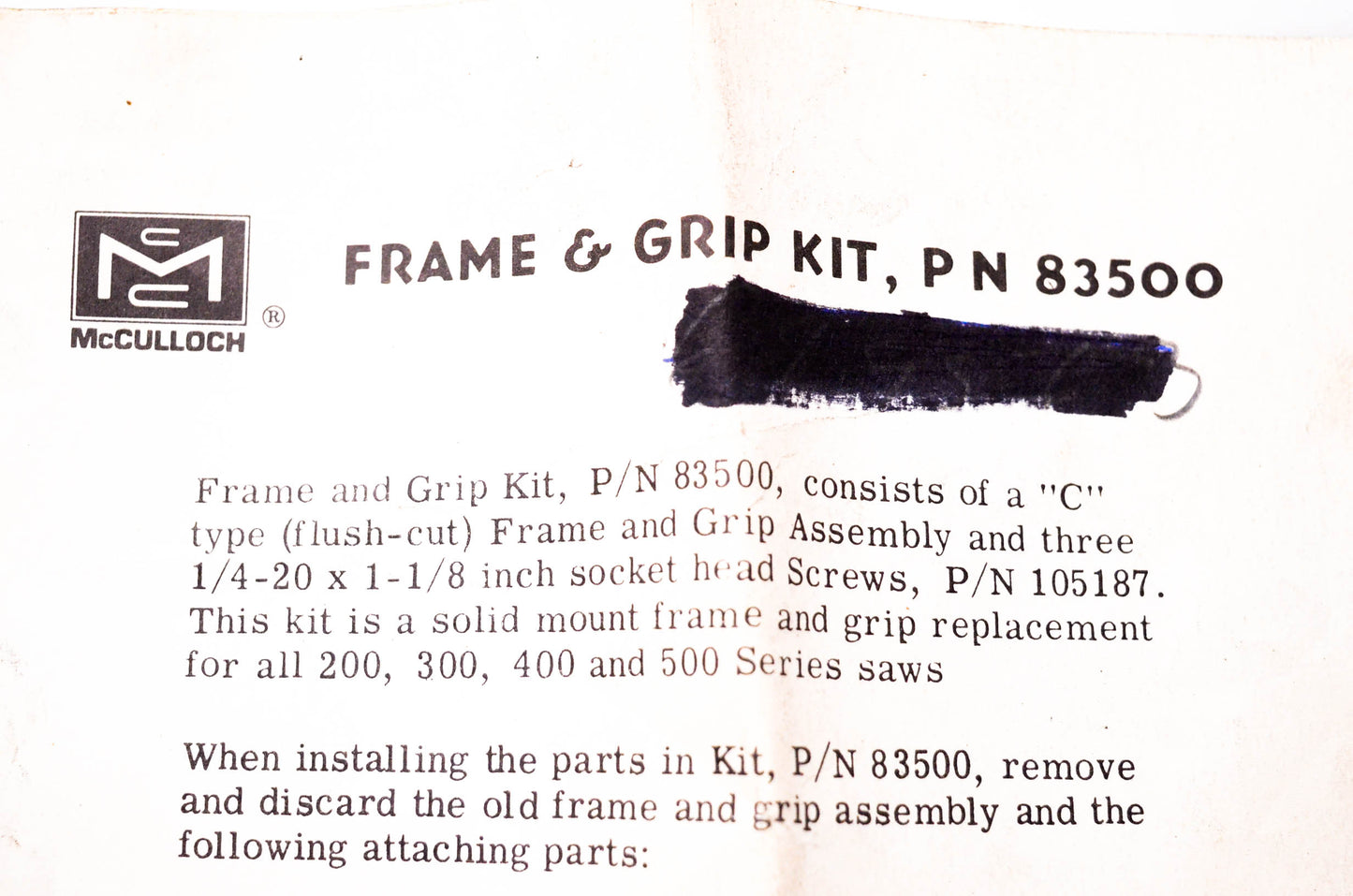 McCulloch 83500 Frame & Grip Kit