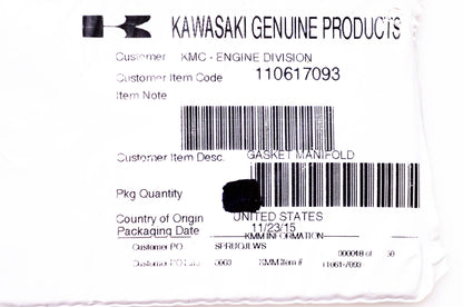 New OEM Kawasaki 110617093 Manifold Gasket NOS
