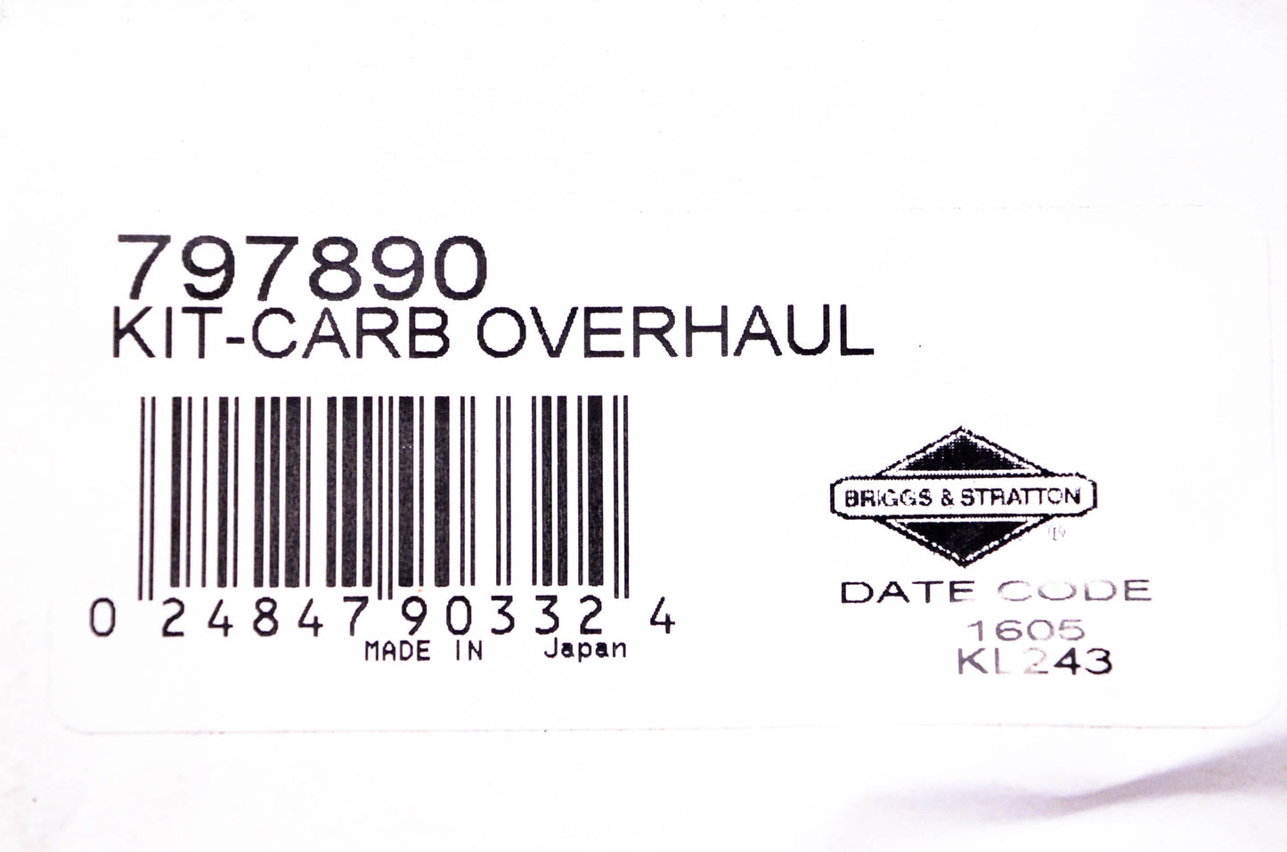New OEM Briggs & Stratton 797890 Carburetor Overhaul Kit NOS