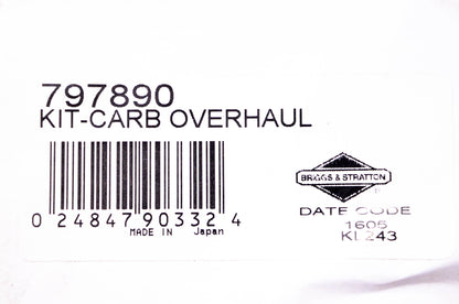 New OEM Briggs & Stratton 797890 Carburetor Overhaul Kit NOS