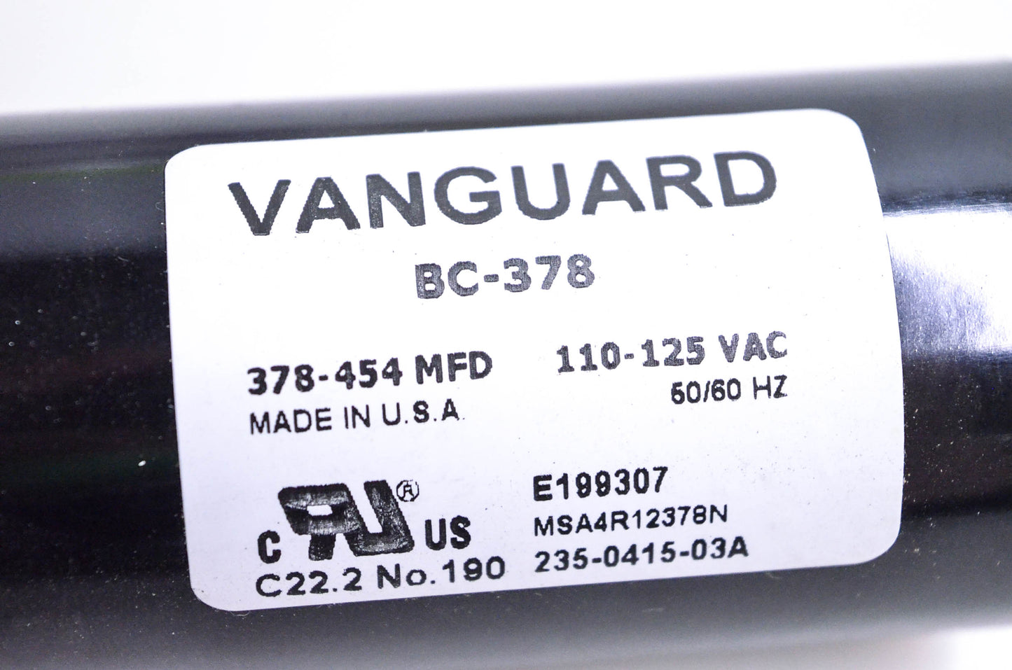 Vanguard BC-378 Electric Motor Start Capacitor NOS
