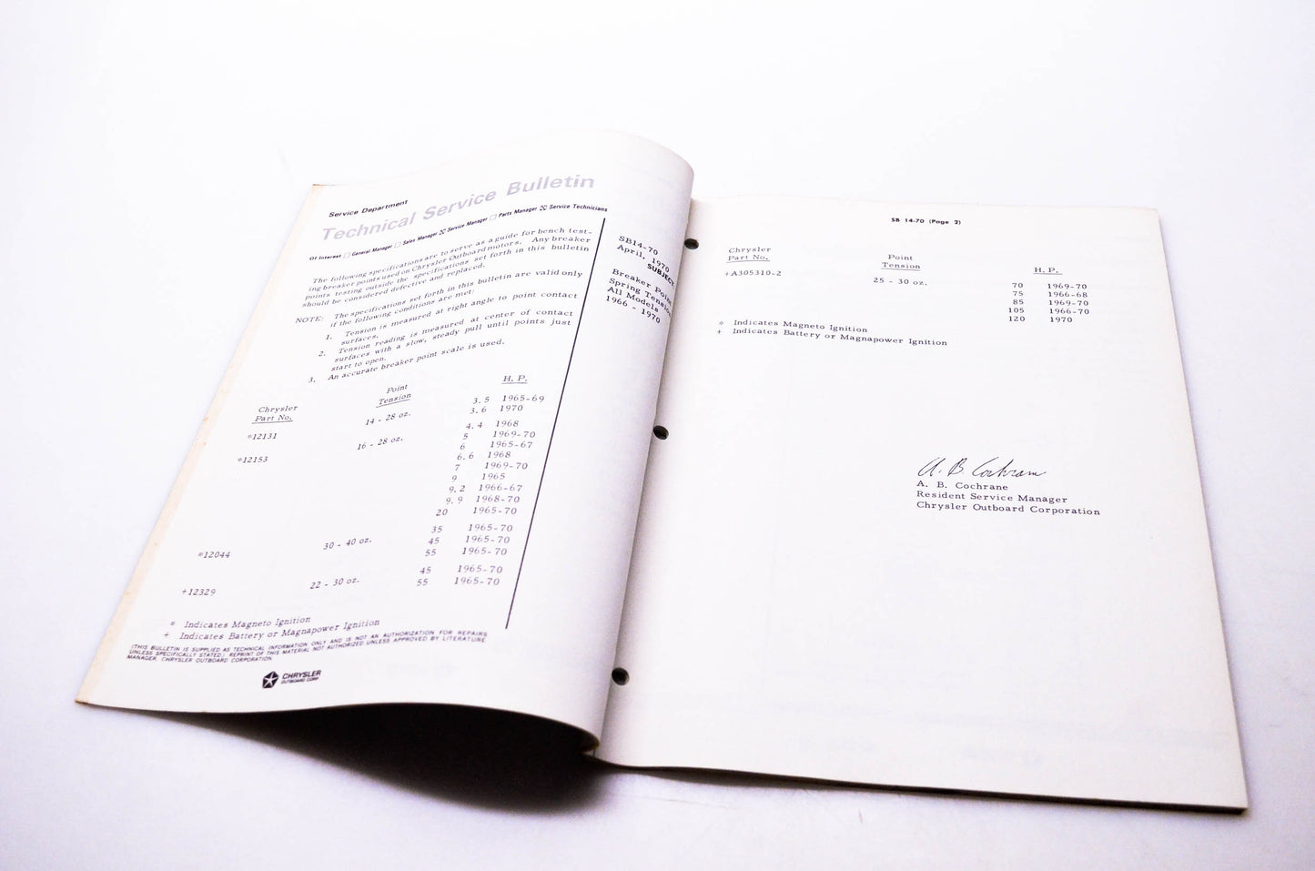 Chrysler Outboard OB1445 Service Bulletin Collection 1970