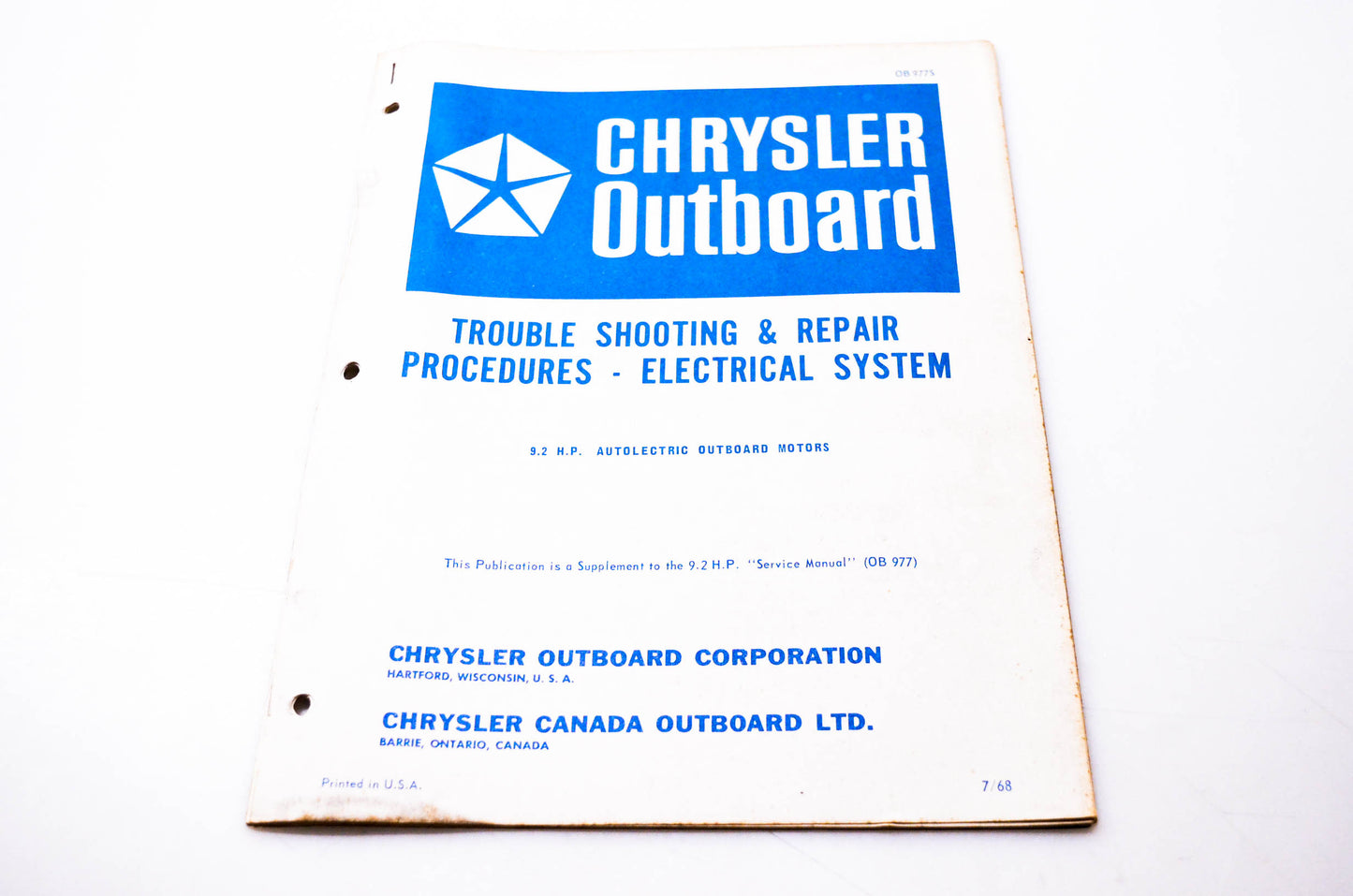 Chrysler Outboard OB977S Trouble Shooting & Repair Procedures Electrical System 9.2 HP