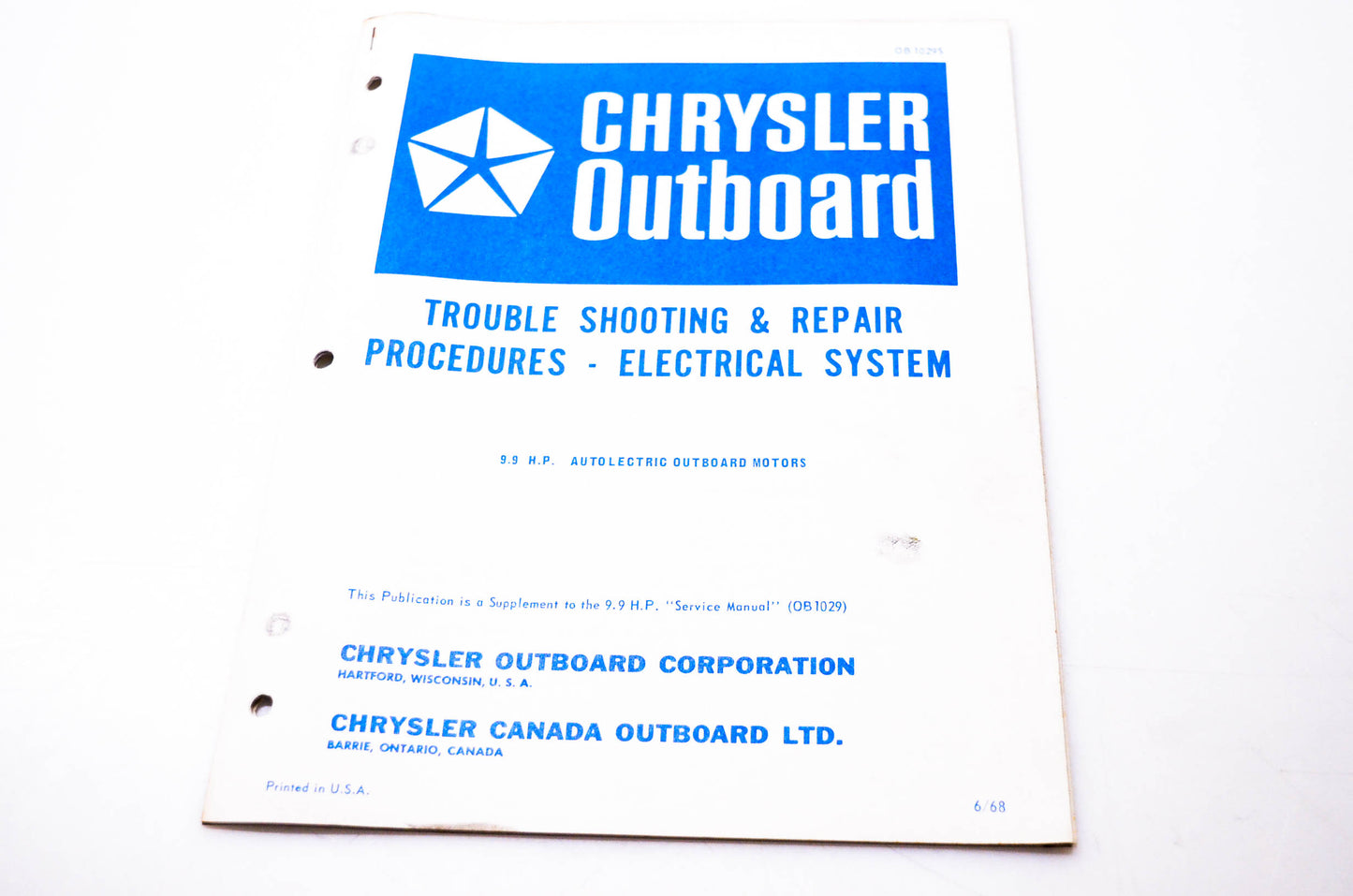 Chrysler Outboard OB1029S Trouble Shooting & Repair Procedures Electrical System 9.9 HP
