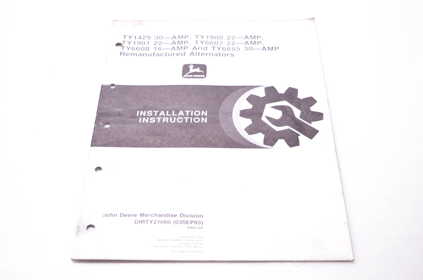 OEM John Deere DIRTY21660, 21660 Remanufactured Alternators Installation Instruction