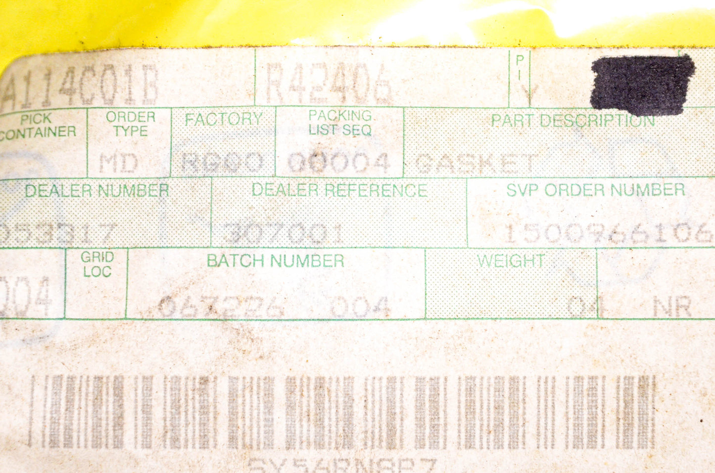 New OEM John Deere R42406 Water Pump Gasket NOS