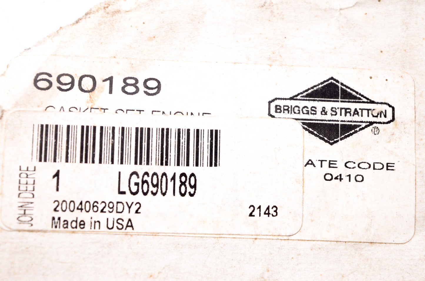 New OEM John Deere LG690189 Gaskets NOS