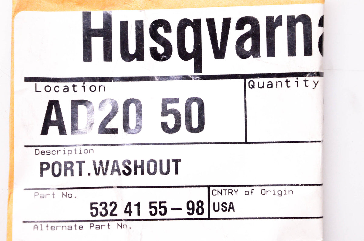 New OEM Husqvarna 532 41 55-98, 532415598 Washout Port NOS