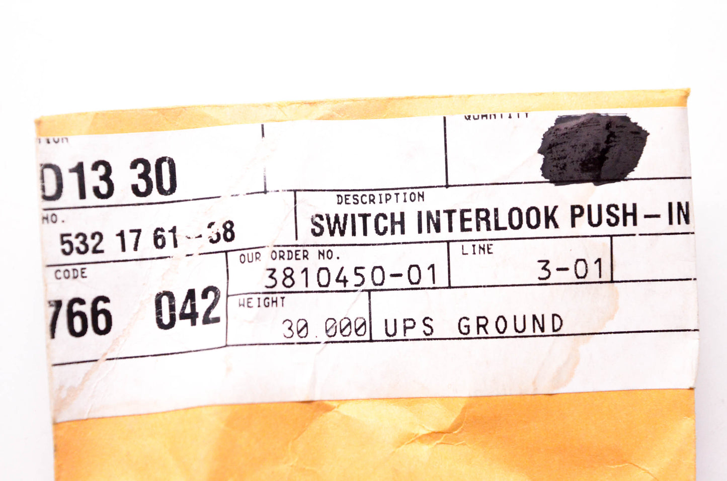 New OEM Husqvarna 532 17 61-38, 532176138 Interlock Switch Push-In NOS