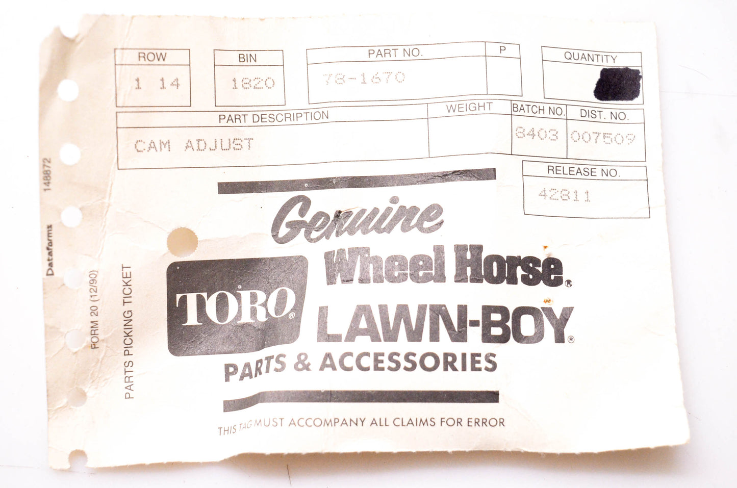 Toro 78-1670 Adjust Cam Bolt NOS