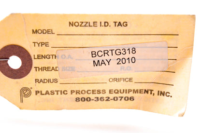 Plastic Process Equipment BCRTG318 Beryllium Copper Nozzle Tip NOS