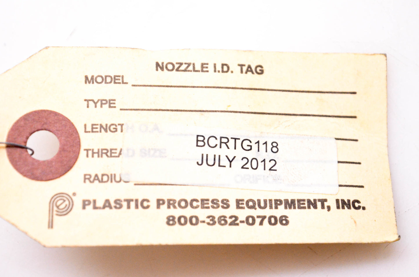 Plastic Process Equipment BCRTG118 Beryllium Copper Nozzle Tip NOS