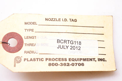 Plastic Process Equipment BCRTG118 Beryllium Copper Nozzle Tip NOS