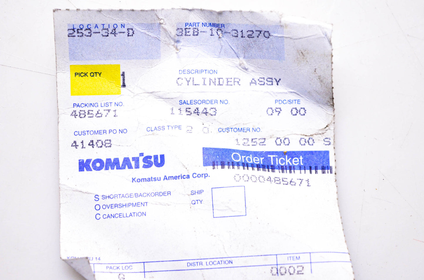 Komatsu 3EB-10-31270 Cylinder Assembly NOS