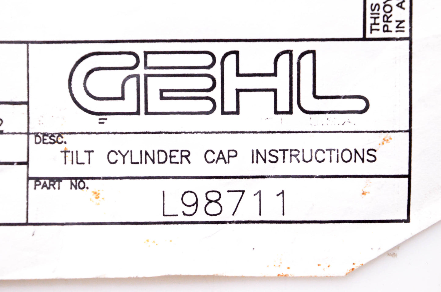 Gehl L98711 Tilt Cylinder Cap NOS