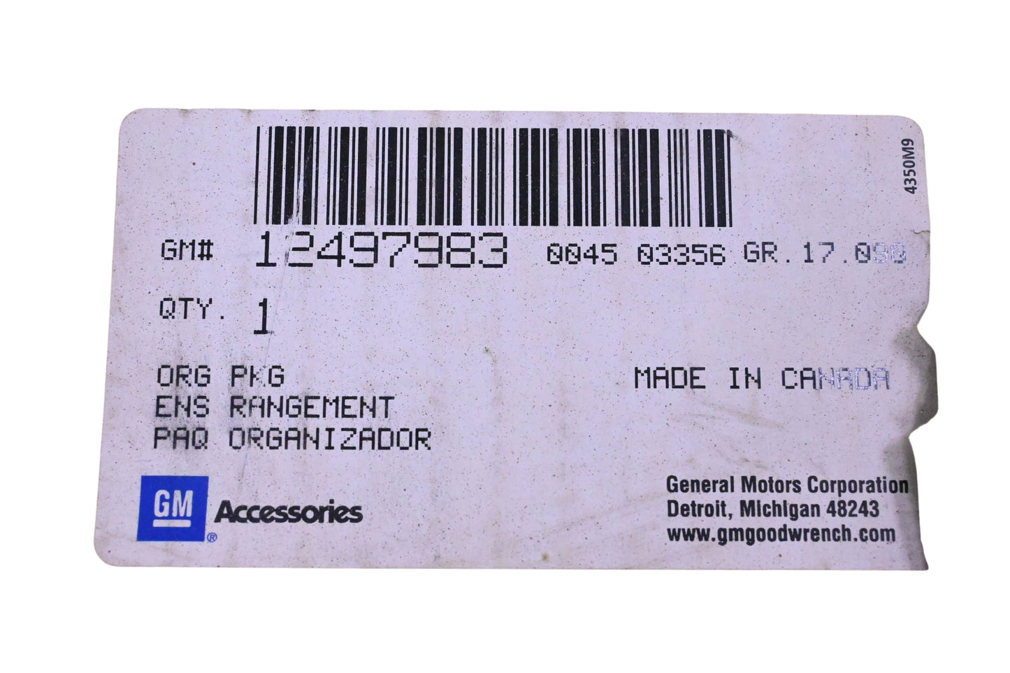 General Motors 12497983 Black Cargo Area Organizer Assembly NOS