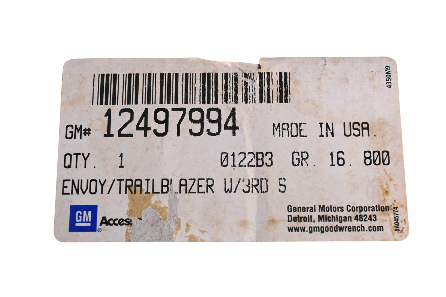 General Motors 12497994, 88960199 Rear Carpet Mat NOS
